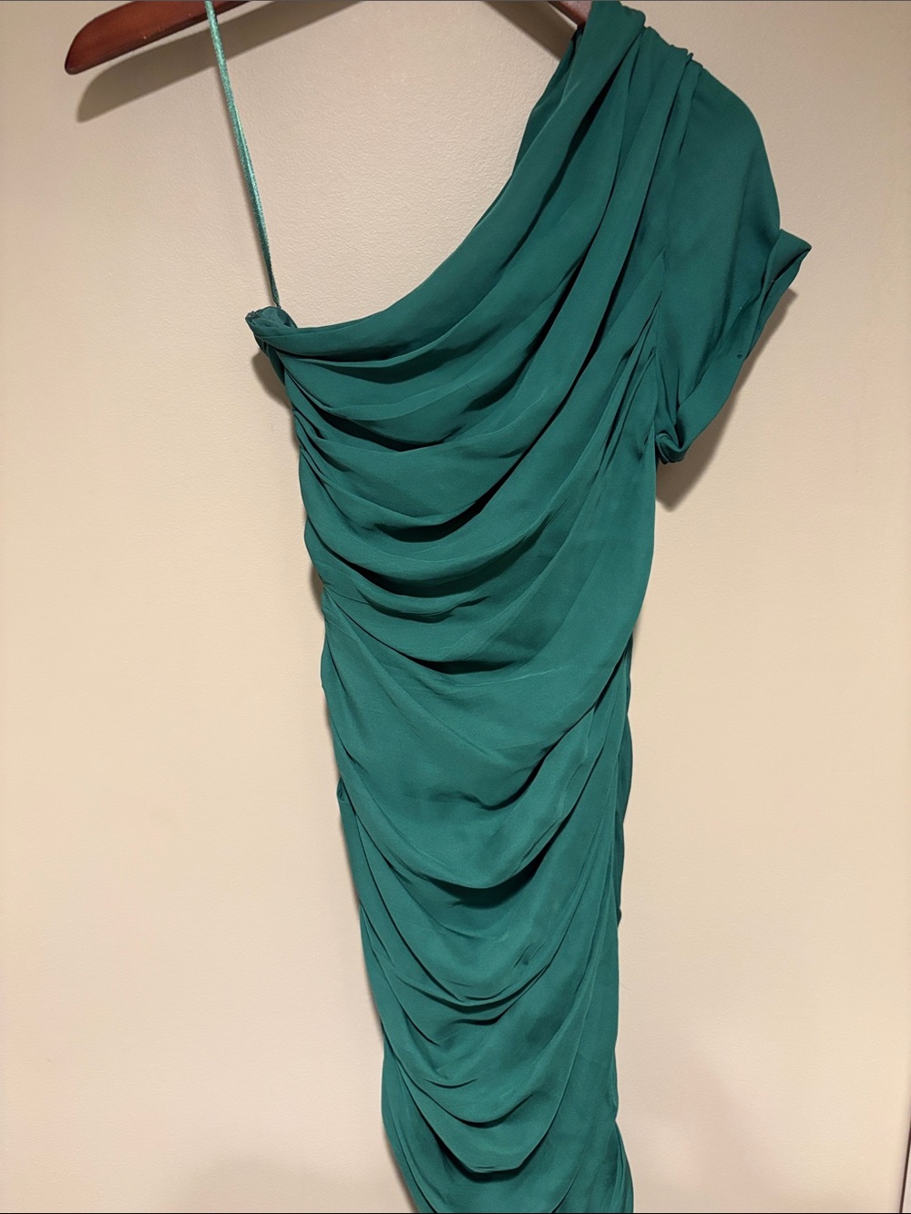 Halston Heritage Teal One-Shoulder Draped Cocktail Dress
